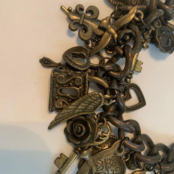 Multi Charm Bracelet Dark Gold Tone 7″ - Picture 11 of 13